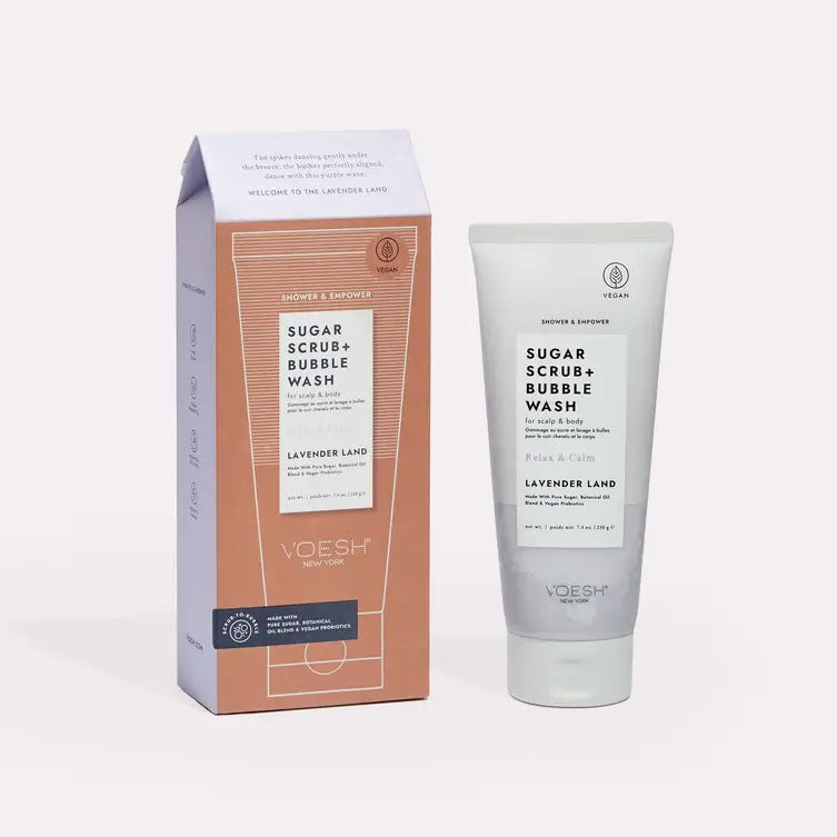 Gommage au sucre et nettoyant moussant Voesh Shower & Empower Lavande