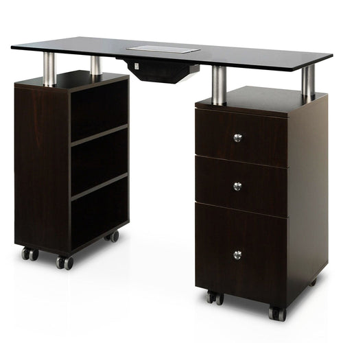 Table de manucure J&A Noyer Dessus en verre noir avec ventilateur d'extraction 3 pcs
