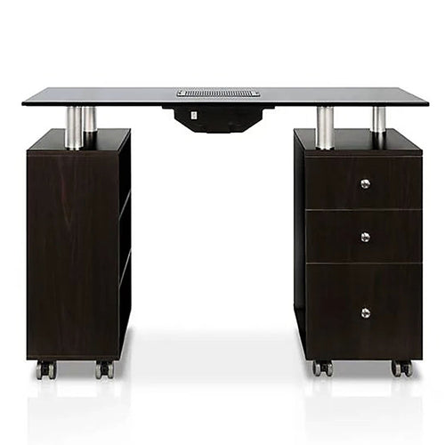 Table de manucure J&A Noyer Dessus en verre noir avec ventilateur d'extraction 3 pcs