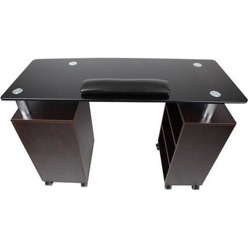 Table à Ongles J&A Noyer avec Plateau en Verre Noir (2pièces/ensemble)DP-3438