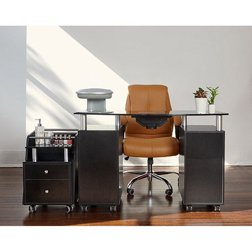 Table à Ongles J&A Noyer avec Plateau en Verre Noir (2pièces/ensemble)DP-3438