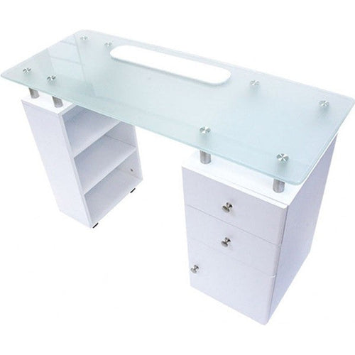 Table à manucure J&A blanche avec plateau en verre dépoli (2 pièces/ensemble) DP-3438