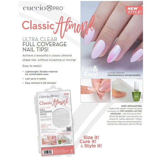 CuccioPRO Classic Almond Ultra Clear Tips 100ct. CPNT4005