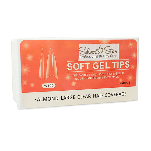 Silver Star Gel Tips 550PC Almond Clear Half Coverage L W100