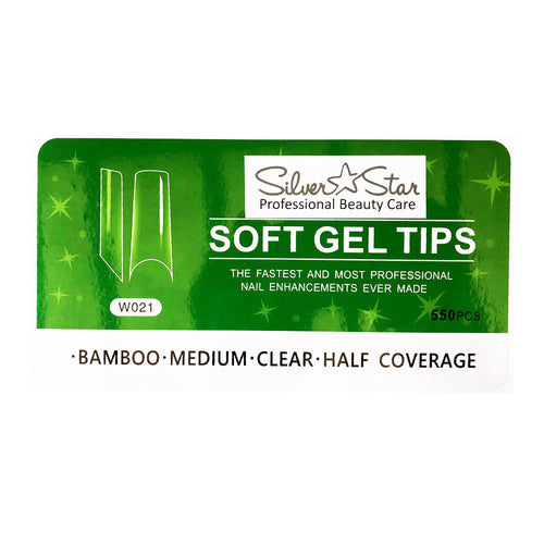 Silver Star Gel Tips 550PC Bamboo Clear Half Coverage M W021