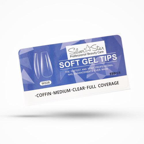 Silver Star Gel Tips 550PC Coffin Transparent Recouvrement Complet M W028