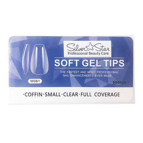 Silver Star Gel Tips 550PC Coffin Transparent Recouvrement Complet S W061