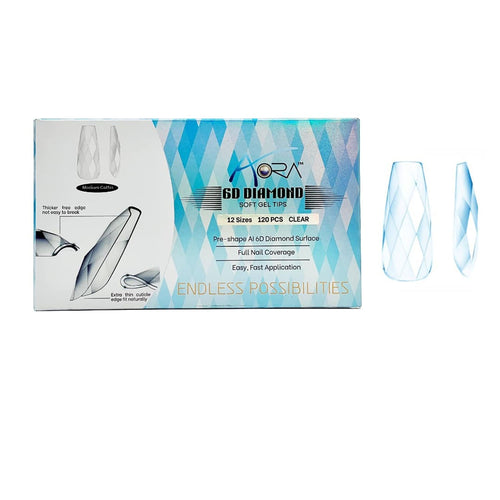 Aora 6D Diamond Soft Gel Tips Transparentes Cercueil Moyen 120pcs