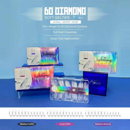 Aora 6D Diamond Soft Gel Tips Transparentes Cercueil Moyen 120pcs