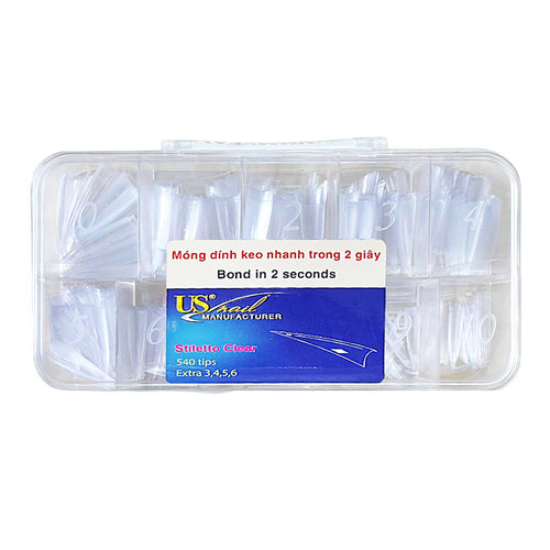 USN Clear Stiletto Tips Taille 0-10 En Boîte 540 Tips 01311