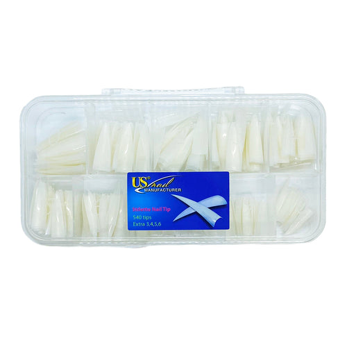 USN Natural Stiletto Tips Taille 0-10 En Boîte 540 Tips 00311
