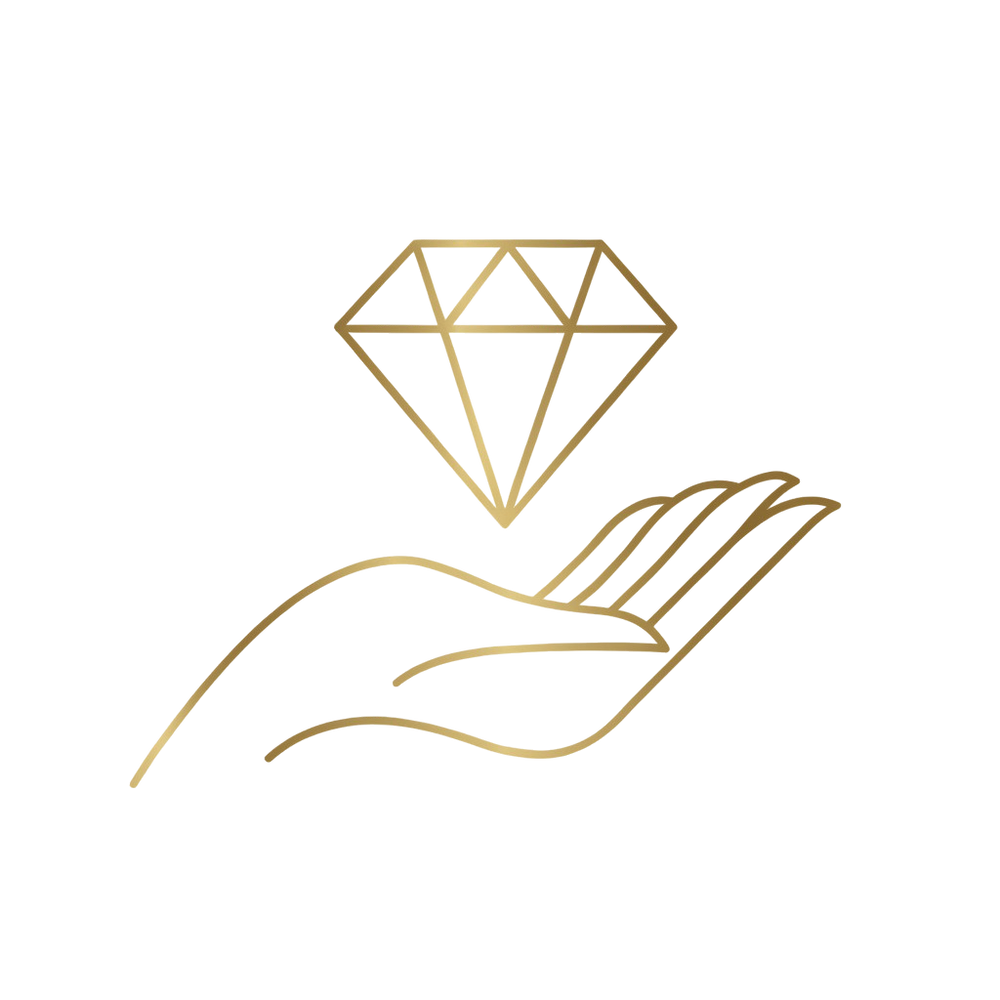 Gold hand and diamond quality icon